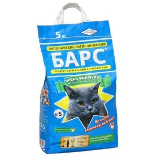 Наповнювач для котячого туалету Барс №5 дрібний, бентонітовий (0,32-0,8 мм) лаванда, 5 кг