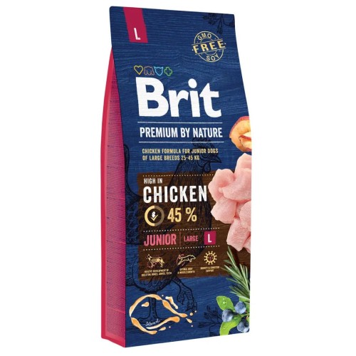 Сухий корм для цуценят великих порід Brit Premium Dog Junior L з куркою, 15 кг