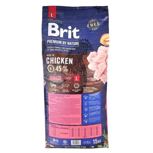 Сухий корм для цуценят великих порід Brit Premium Dog Junior L з куркою, 15 кг