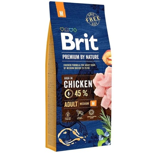 Сухий корм для собак середніх порід 10-25 кг Brit Premium Dog Adult М з куркою, 15 кг