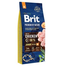 Сухой корм для щенков средних пород 10-25 кг. Brit Premium Dog Junior М с курицей, 15 кг