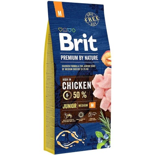 Сухий корм для цуценят середніх порід 10-25 кг Brit Premium Dog Junior М з куркою, 15 кг