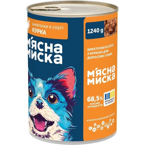 Вологий корм для дорослих собак М'ясна Миска шматочки в соусі з куркою, 1.24 кг