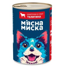Вологий корм для дорослих собак М'ясна Миска шматочки в соусі з телятиною, 1.24 кг
