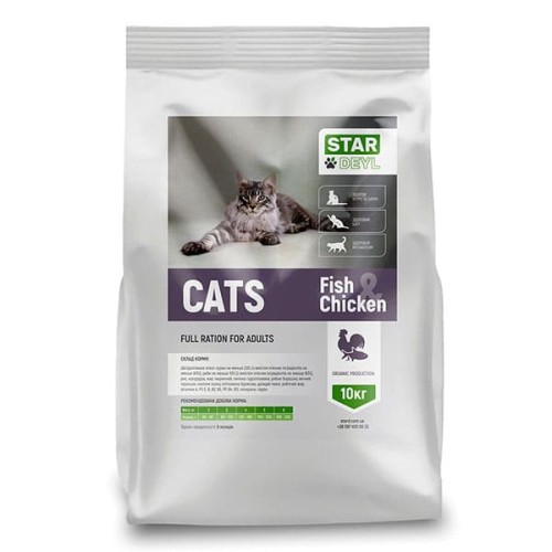 Сухий корм Stardeyl Cats Fish & Chicken (курка+ риба) для котів, 10 кг