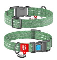 Нашийник WAUDOG Re-cotton з QR паспортом, з відновленої бавовни, пластикова пряжка, зелений S 23-35 см