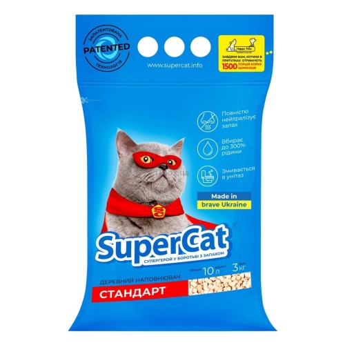 Наповнювач для туалету Collar SuperCat Стандарт деревний без ароматизатора, синій, 3 кг (10 л)