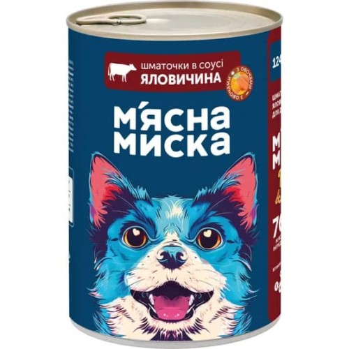 Вологий корм для дорослих собак М'ясна Миска шматочки в соусі яловичина з овочами для дорослих собак, 1.24 кг
