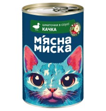 Влажный корм Мясная Миска для кошек кусочки в соусе с уткой и яблоками, 415 г