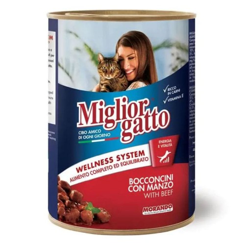 Вологий корм Migliorgatto для котів шматочки з яловичиною, 405 г
