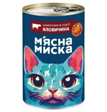 Влажный корм Мясная Миска для кошек кусочки в соусе с говядиной и тыквой, 415 г
