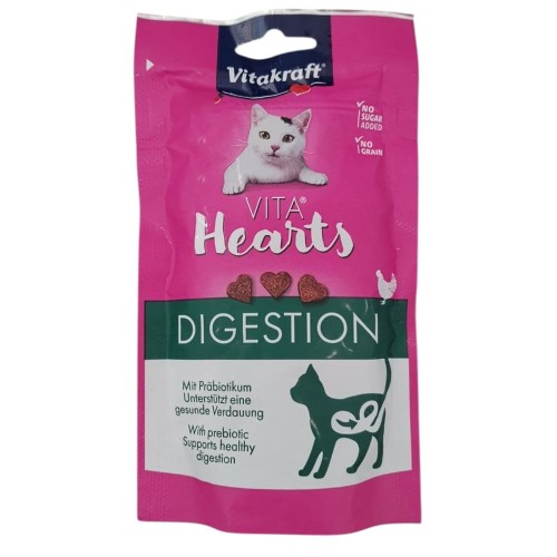 Мягкие лакомства Vitakraft Vita Hearts Digestion для кошек - сердечки с курицей и пребиотиком инулином, без злаков и добавленного сахара, 40 г