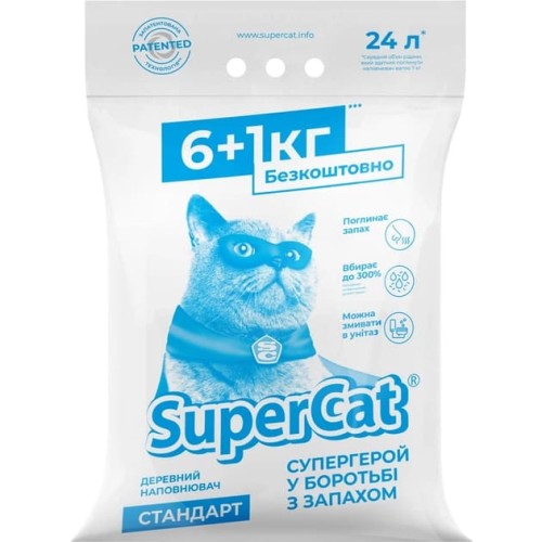 Наполнитель древесный для кошачьего туалета Collar SuperCat Стандарт, 6+1 кг (24 л)