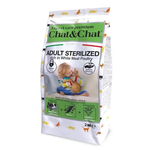 Сухой корм Gheda Chat&Chat Expert Adult Sterilized для стерилизованных кошек, с белым мясом птицы, 14 кг