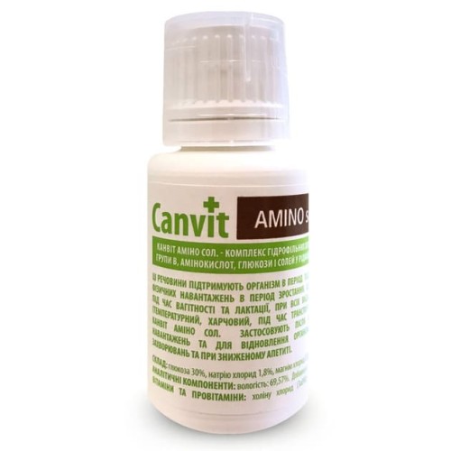 Аміносол Canvit - амінокислоти, вітаміни групи B і глюкоза для тварин і птиці, 30 мл