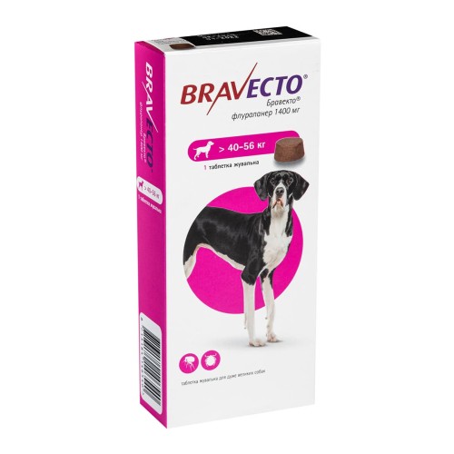 Бравекто (Bravecto) 1400 мг MSD - жувальна таблетка від бліх і кліщів для собак 40-56 кг, 1 шт