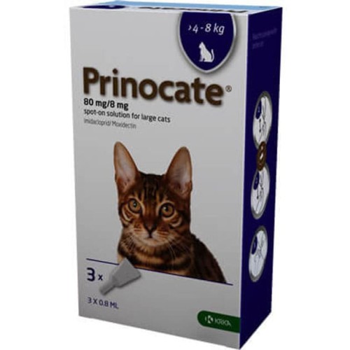 Краплі Prinocat від бліх, коростяних кліщів, профілактика дирофіляріозу для кішок 4-8 кг, 3 піпетки по 0,8 мл