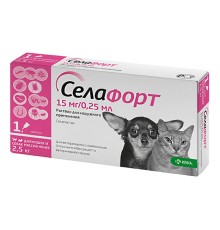 Селафорт капли от блох клещей и гельминтов для кошек и собак весом до 2,5 кг, 1 пипетка