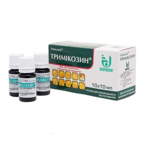 Тримікозин розчин пероральний з тилмікозином, енрофлоксацином і триметопримом для лікування мікоплазмозу, колібактеріозу, сальмонельозу у курчат і бройлерів, 10 мл