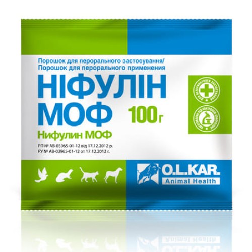 Ніфулін МОФ порошок (метронідазол + окситетрациклін + фуразолідон) - від кишкових інфекцій, кокцидіозу і трихомонозу у собак, котів, хутрових звірів і декоративних голубів, 100 г
