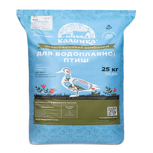 Калинка-25ВП для молодняка водоплавної птиці 21-49 днів гровер 6602, 25 кг